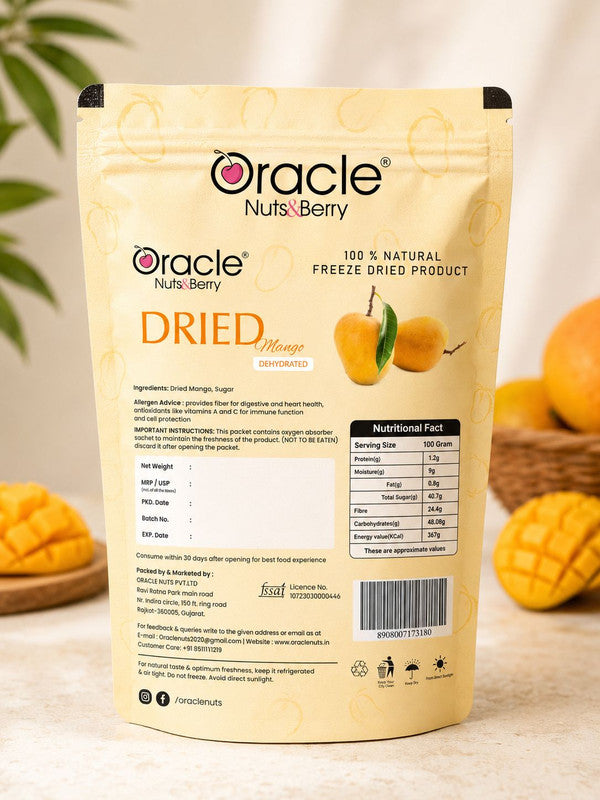 Oracle Dried Mango Slices, Sweet Chewy Naturally Dehydrated Healthy Fruit Snack 250g