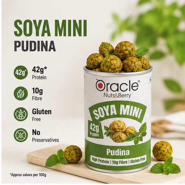 Oracle Soya Mini Pudina, Crunchy Tangy Mint Flavoured High-Protein Soya Sticks 120g