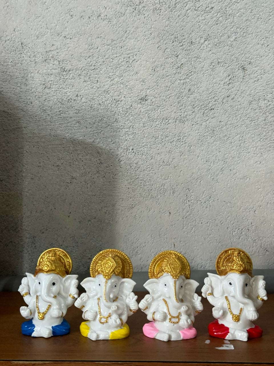 Lord Ganesha Idol Set of 4 | White & Gold Ganpati Murti for Home Temple