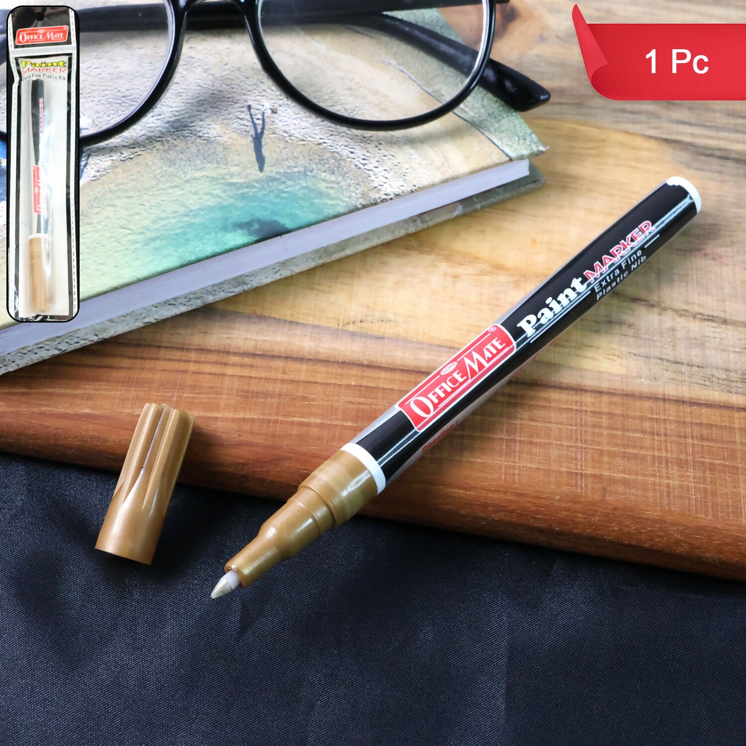 Office Mate Paint Marker – Extra Fine Plastic Nib (Gold, 1 Pc)