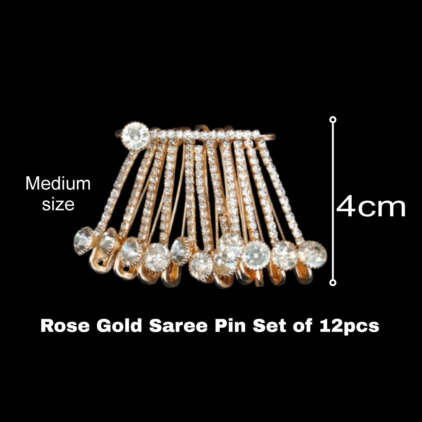 Rose Gold Crystal Saree Pin Brooch - Diamond Effect Scarf Clip & Pin