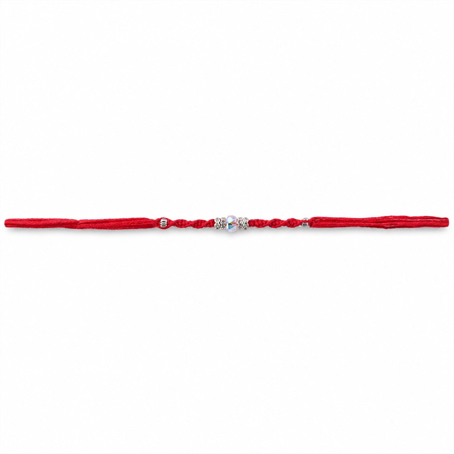 Red Braided Rakhi with a Row of Sparkling Crystal Bead Accents
