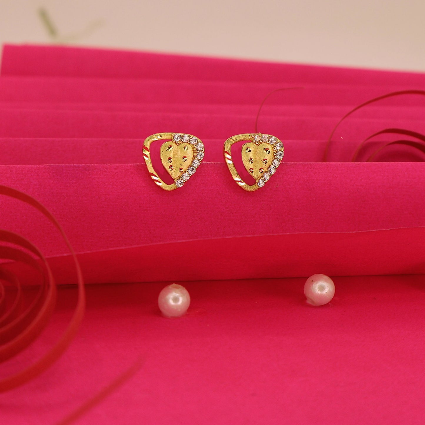 Gold Plated Heart Stud Earrings with AD for women and girls