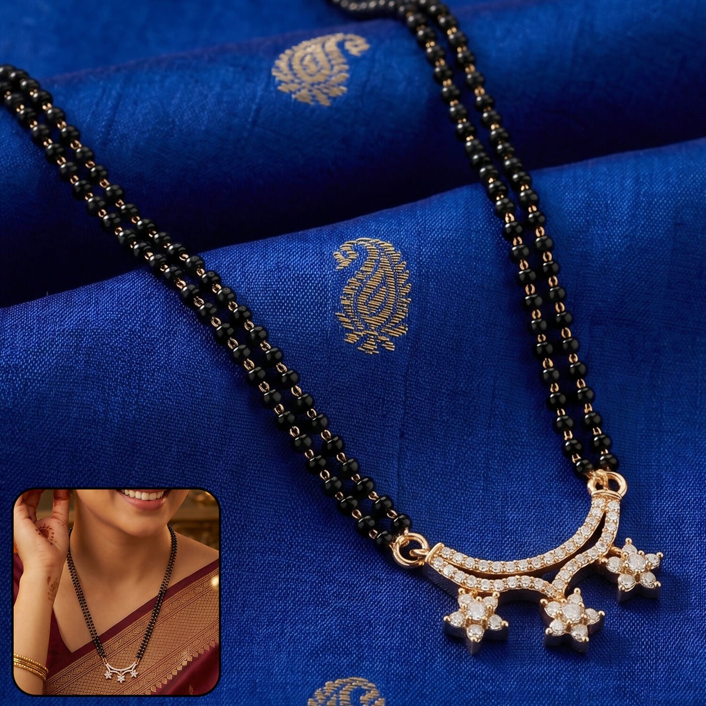 Star Pendant Designer Mangalsutra with Black Beads Chain