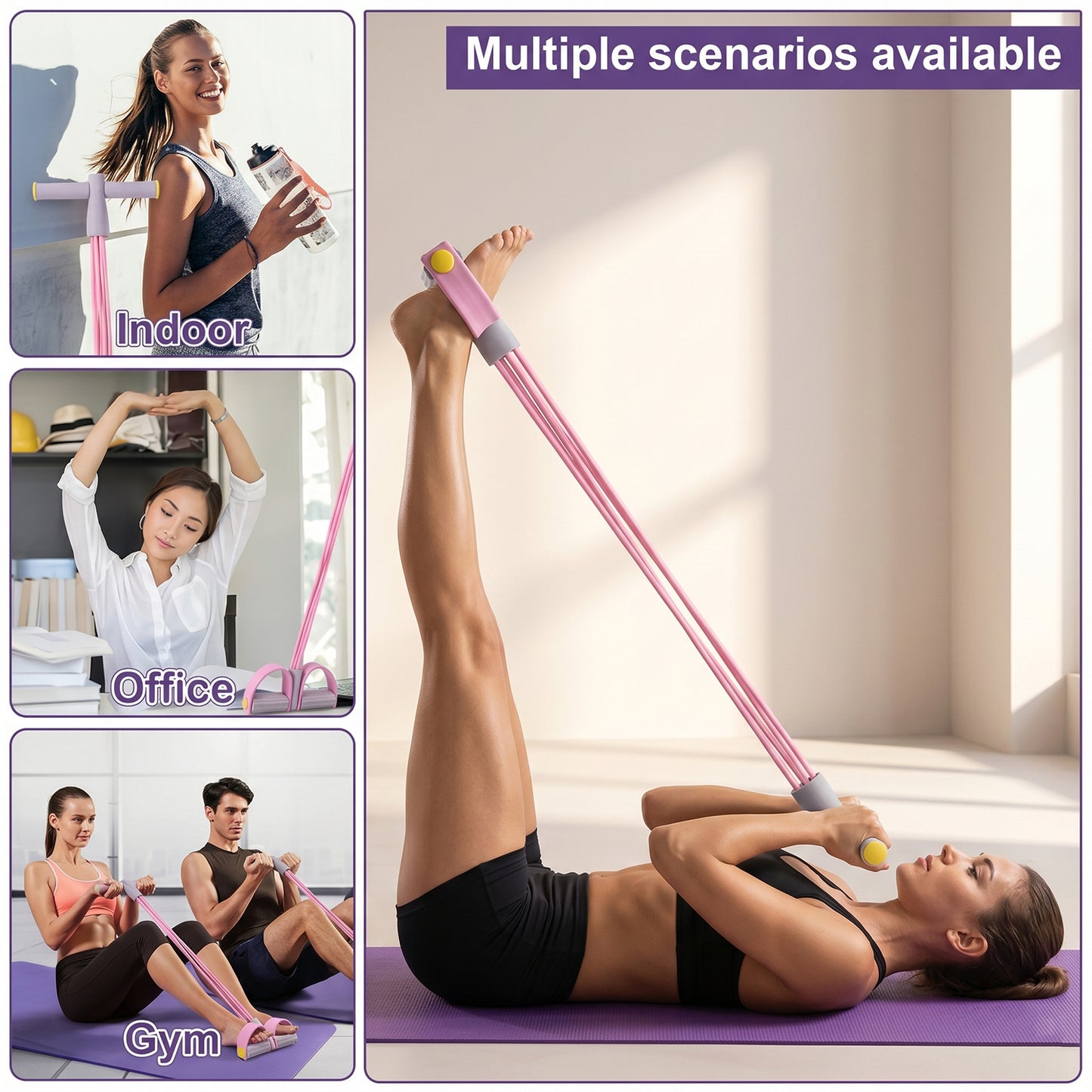 Portable Pull Rope Resistance Exerciser with Foot Pedal Support (1 Pc)