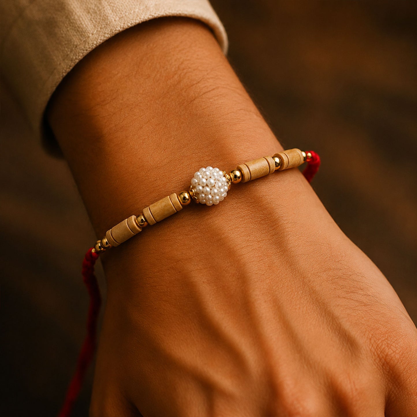 Stone Studded Designer Rakhi with Traditional Beads and Beautiful Festive Finish