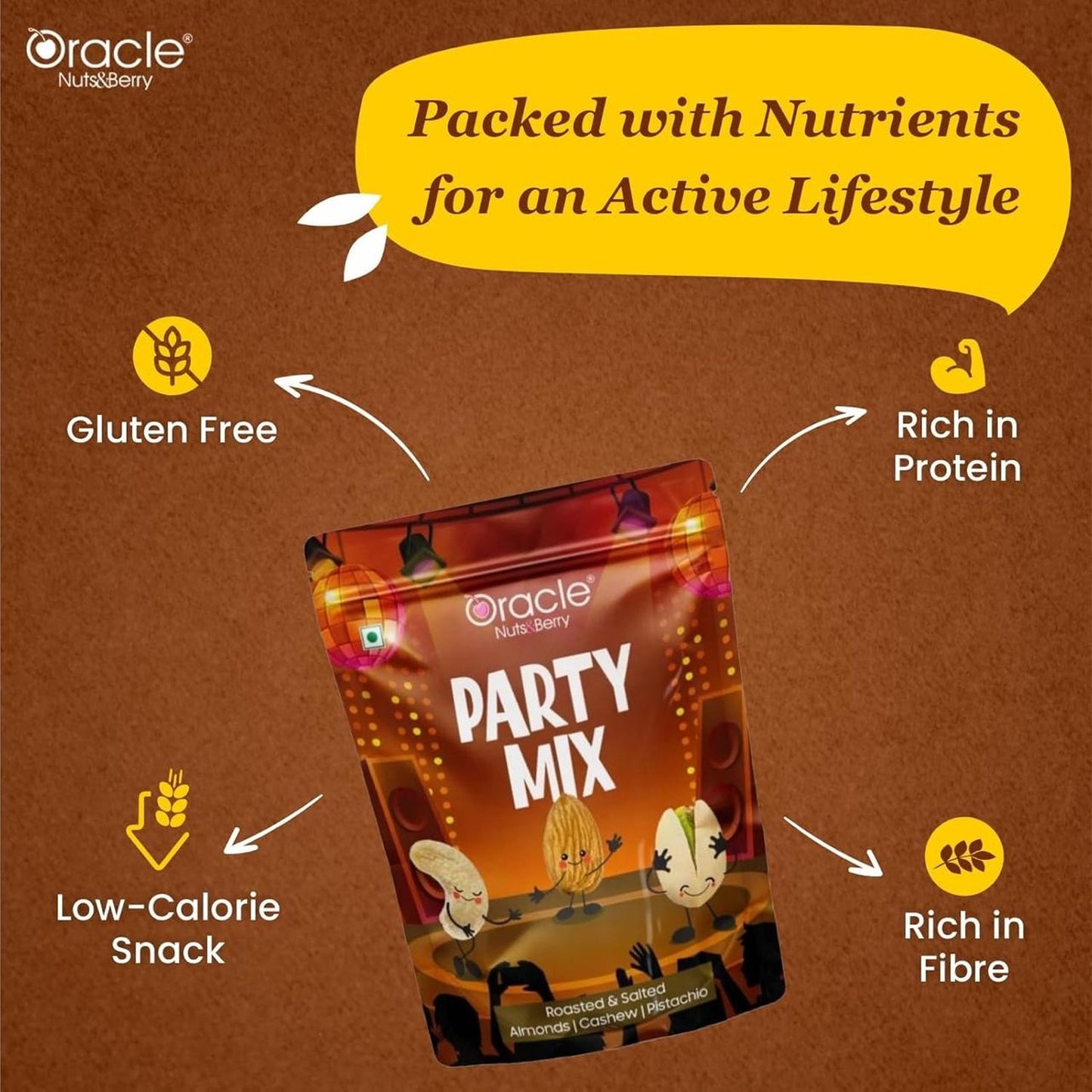 Oracle Party Mix, Roasted & Salted Almond Cashew & Pistachio Premium Nut Blend 200g