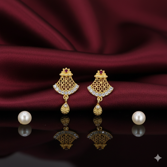 Gold Plated Jali Work & AD Stud Earrings for women and girls