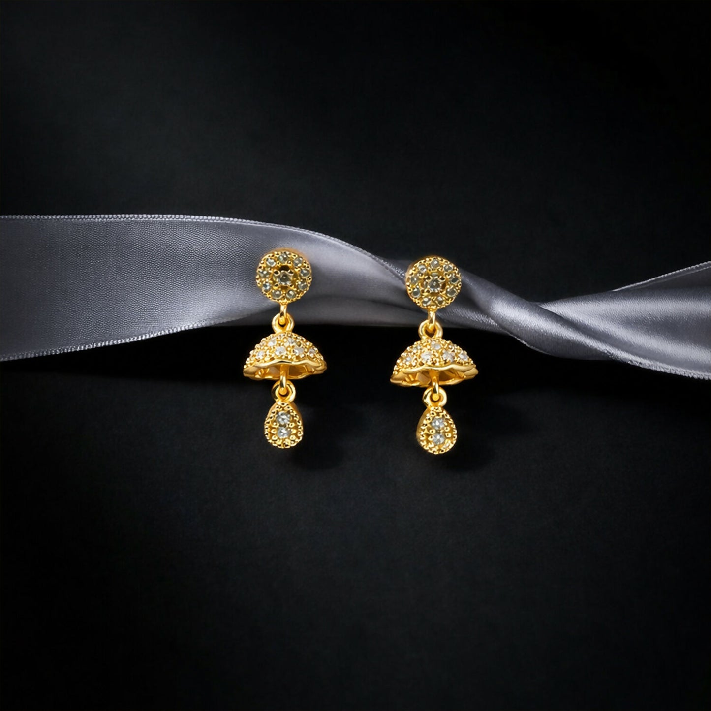 Gold-tone crystal floral dome drop earrings styling for festive and traditional wear