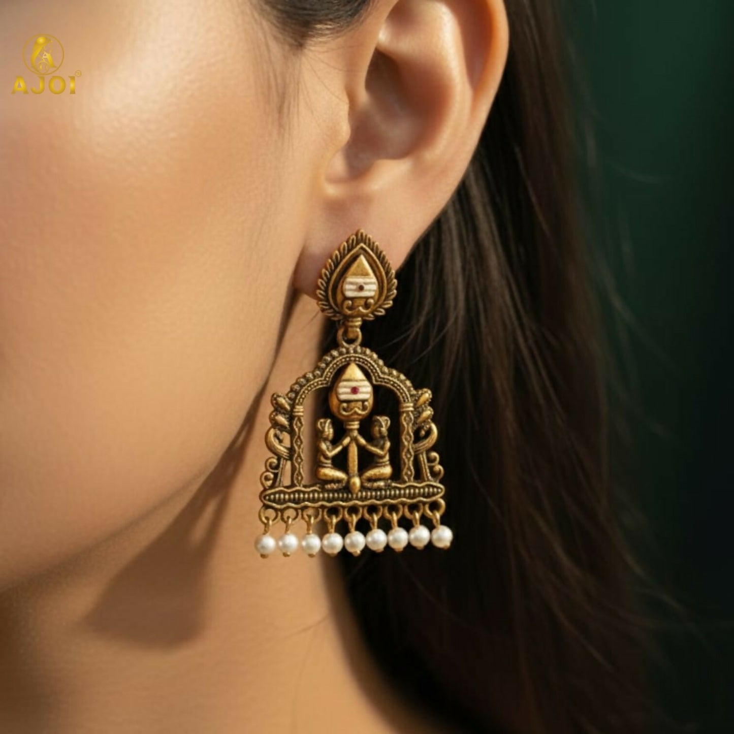 Royal Temple Muse Gold-Tone Jhumka Earrings with Pearl Danglers
