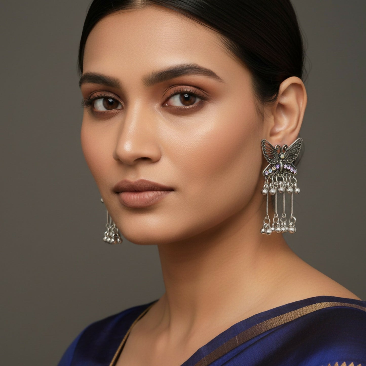 Oxidised Butterfly Drop Jhumka Earings