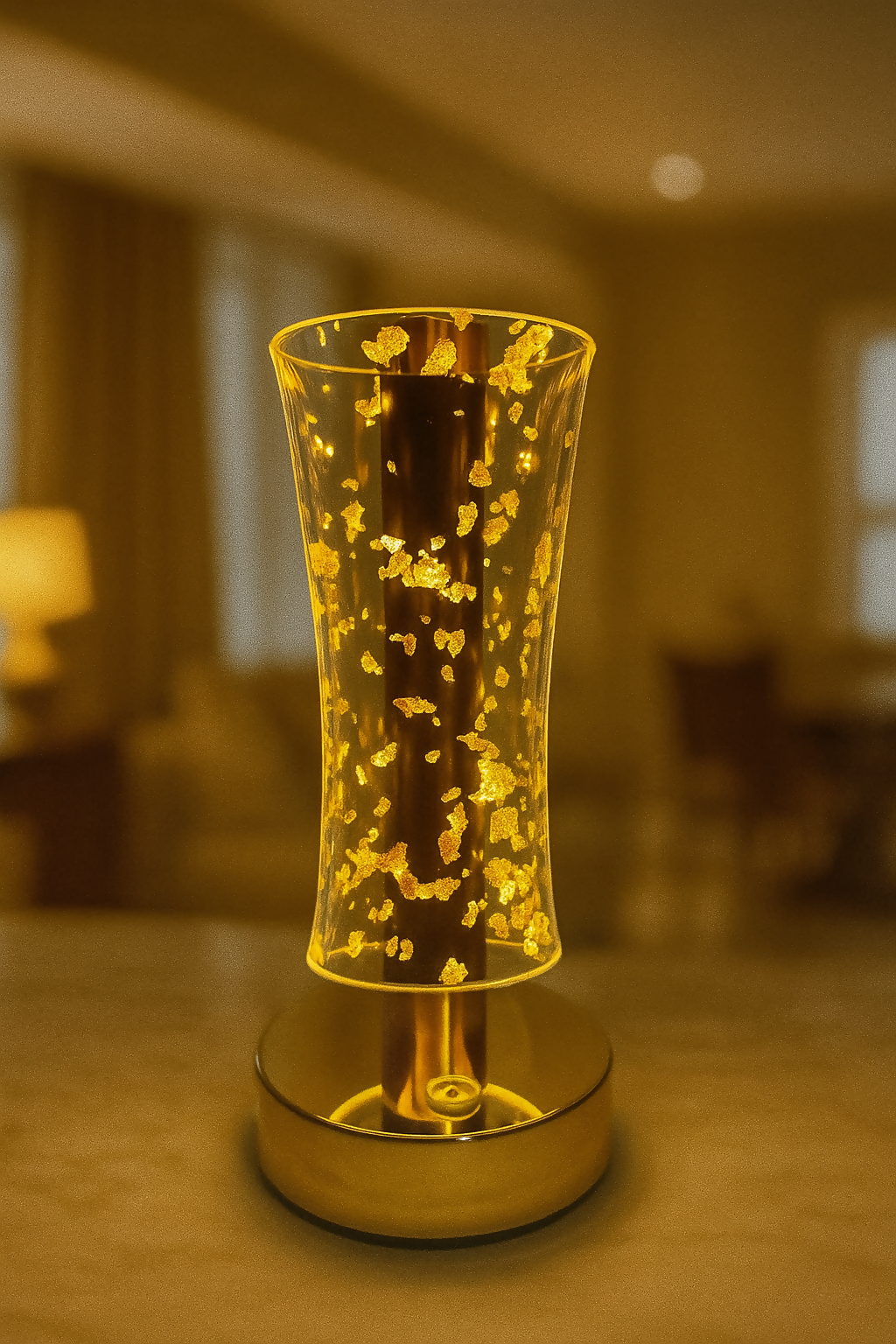 Premium Crystal Glow LED Touch Lamp for Home Décor | Golden Acrylic 3D Effect Night Lamp with Warm Ambient Light | Rechargeable Bedside Table Lamp for Bedroom, Living Room, Café & Gifting | Pack of 1