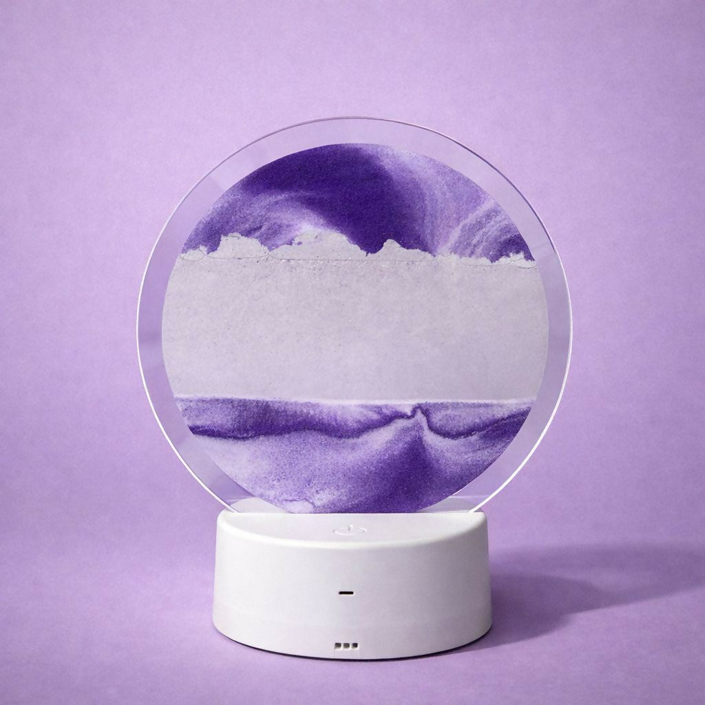 LED Round Static Purple Sand Art Lamp | Ambient Decorative Night Light Décor