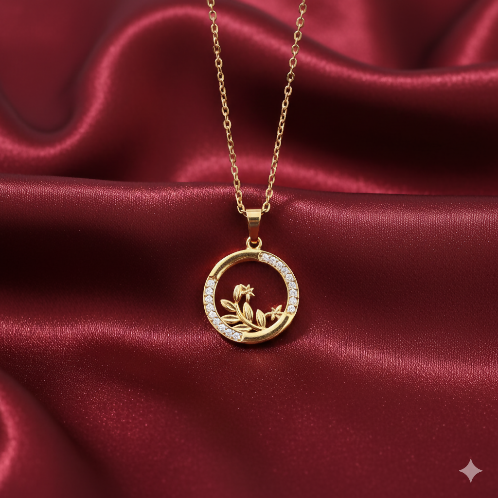 Gold Plated AD Circle Pendant Necklace For women and girls