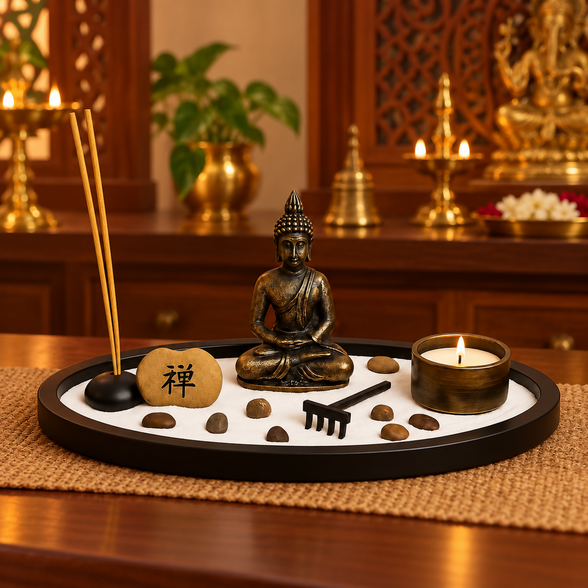 Warm Candlelit Zen Garden Shrine