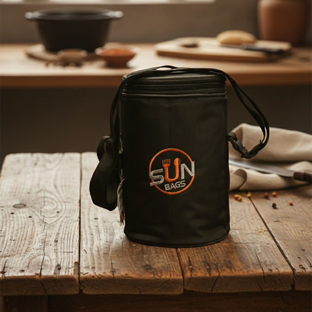 Sun Bags Round Tiffin Bag | Premium Lunch Bag with Shoulder Strap | Durable Fabric | Compact Food Carrier for Office, School & Travel (Black)