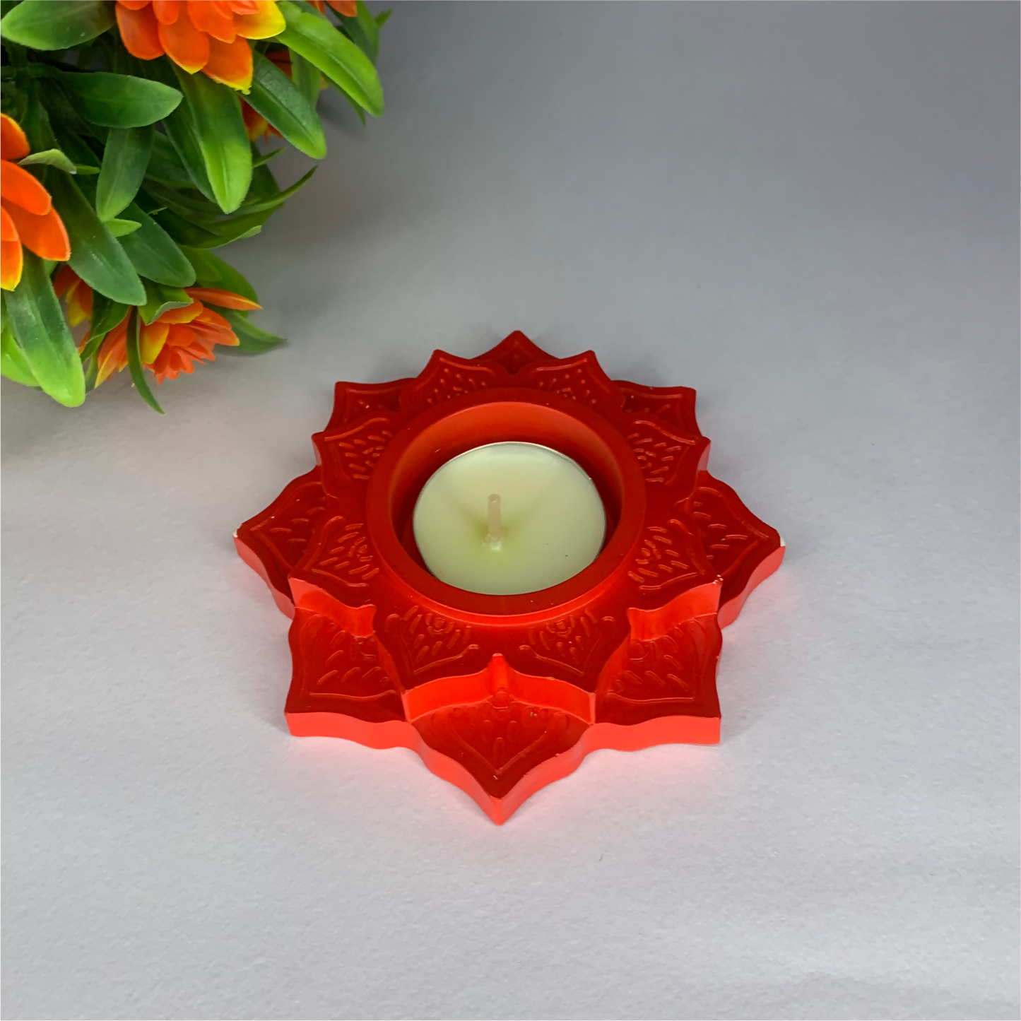 Lotus Diya red tealight candle Elegant Home Decor Handmade.
