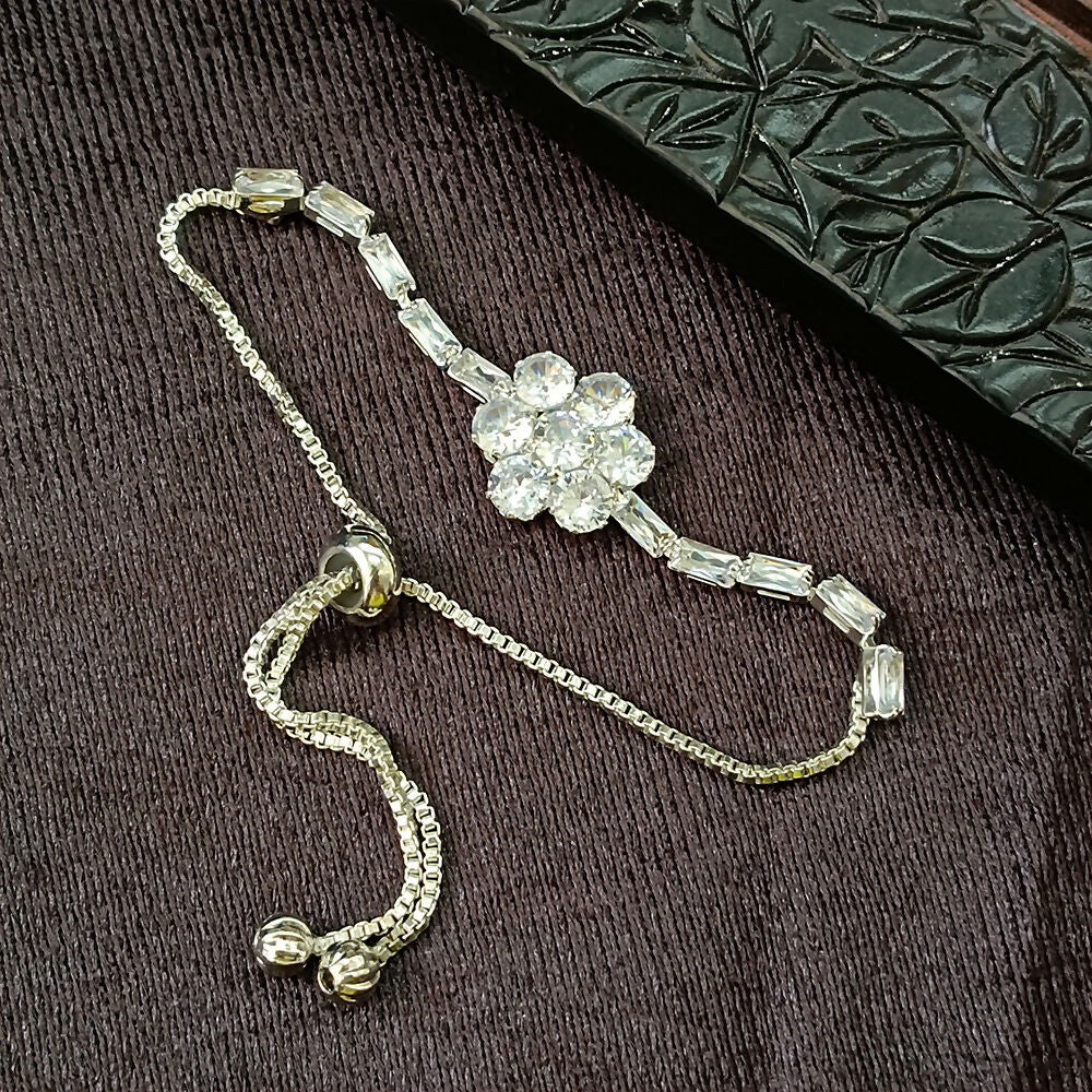 Silver Plated Ad Stone Adjustable Bracelet