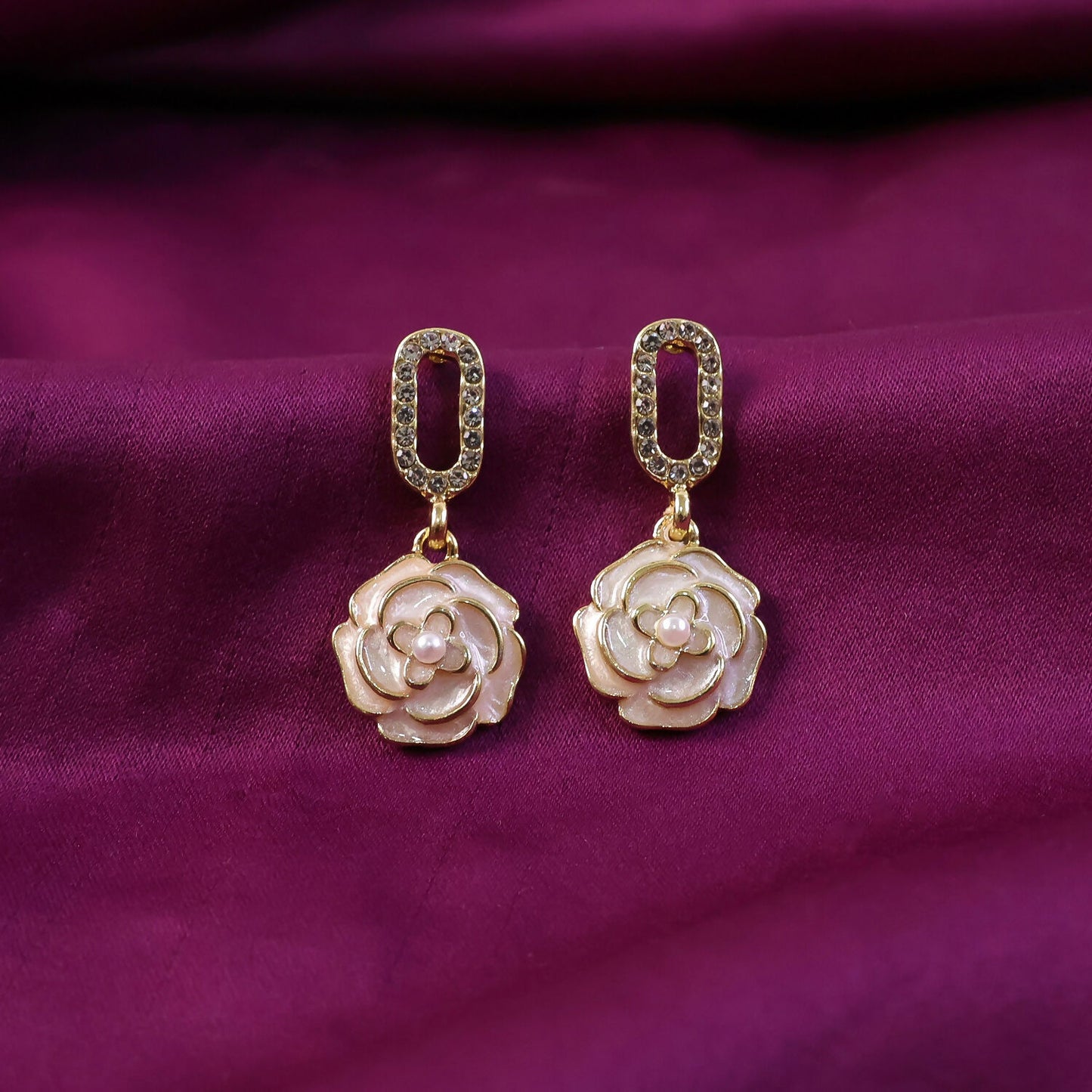 Luxury Korean Style Gold Plated Flower Drop Earrings for Women & Girls