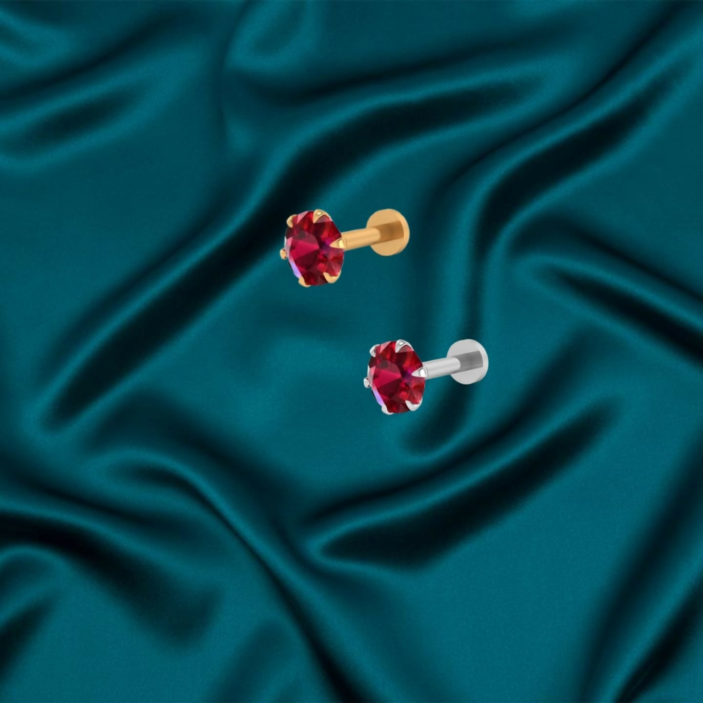 Silver plated Ruby Red Crystal Nosepin Stud showing faceted gemstone