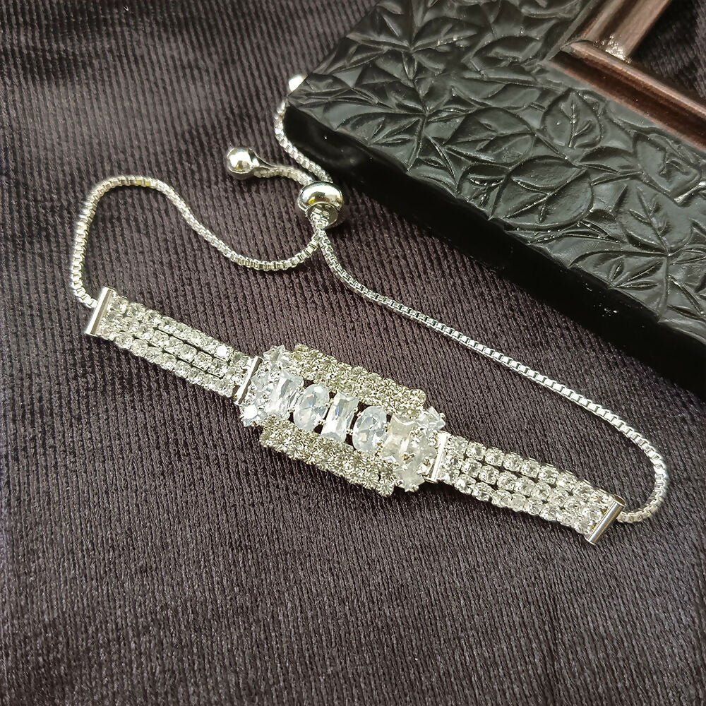 Silver Plated Ad Stone Adjustable Bracelet