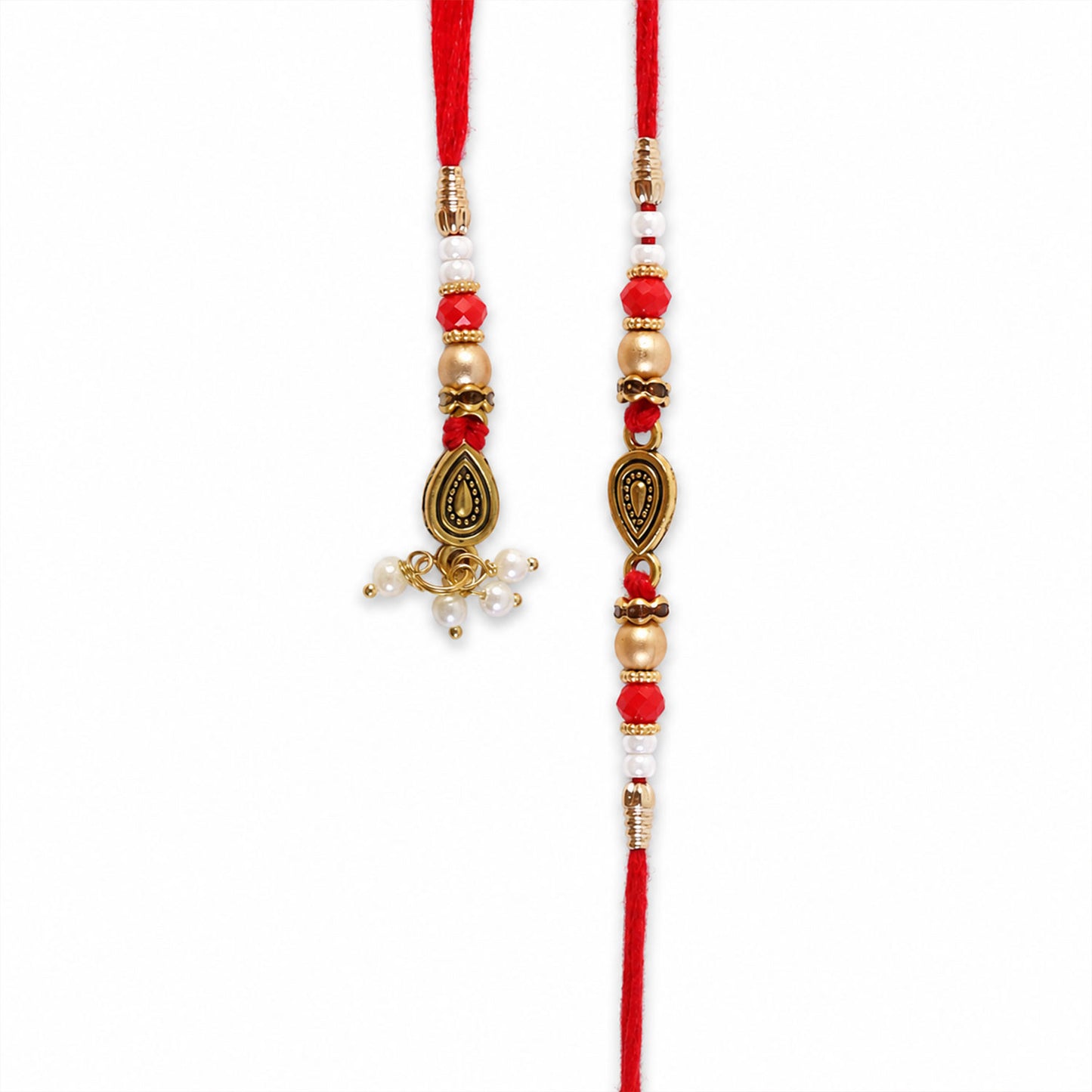 Graceful Teardrop Eye Bhai Bhabhi Rakhi with Drop Pendant and Pearl Tassel for Gift