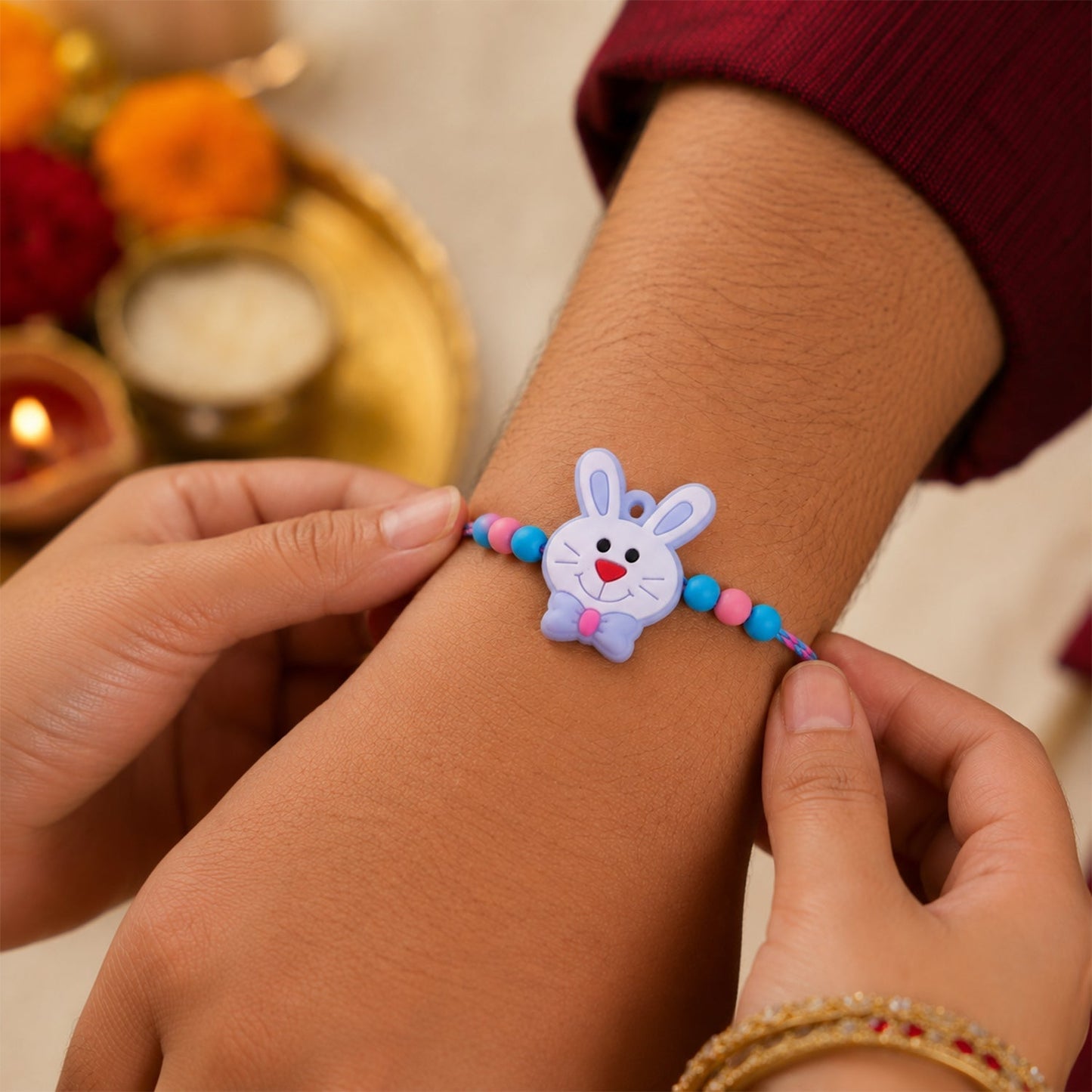 Rabbit Charm Kids Rakhi for Brother Beaded Traditional Design (10pcs)