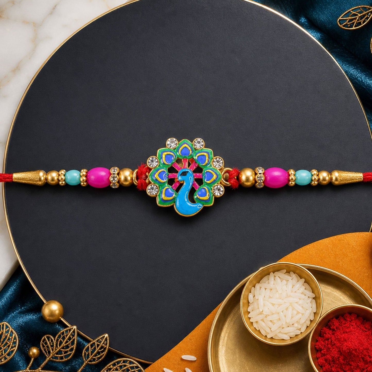 Peacock Rakhi for Brother Beaded Designer Traditional Rakhi (10pcs)