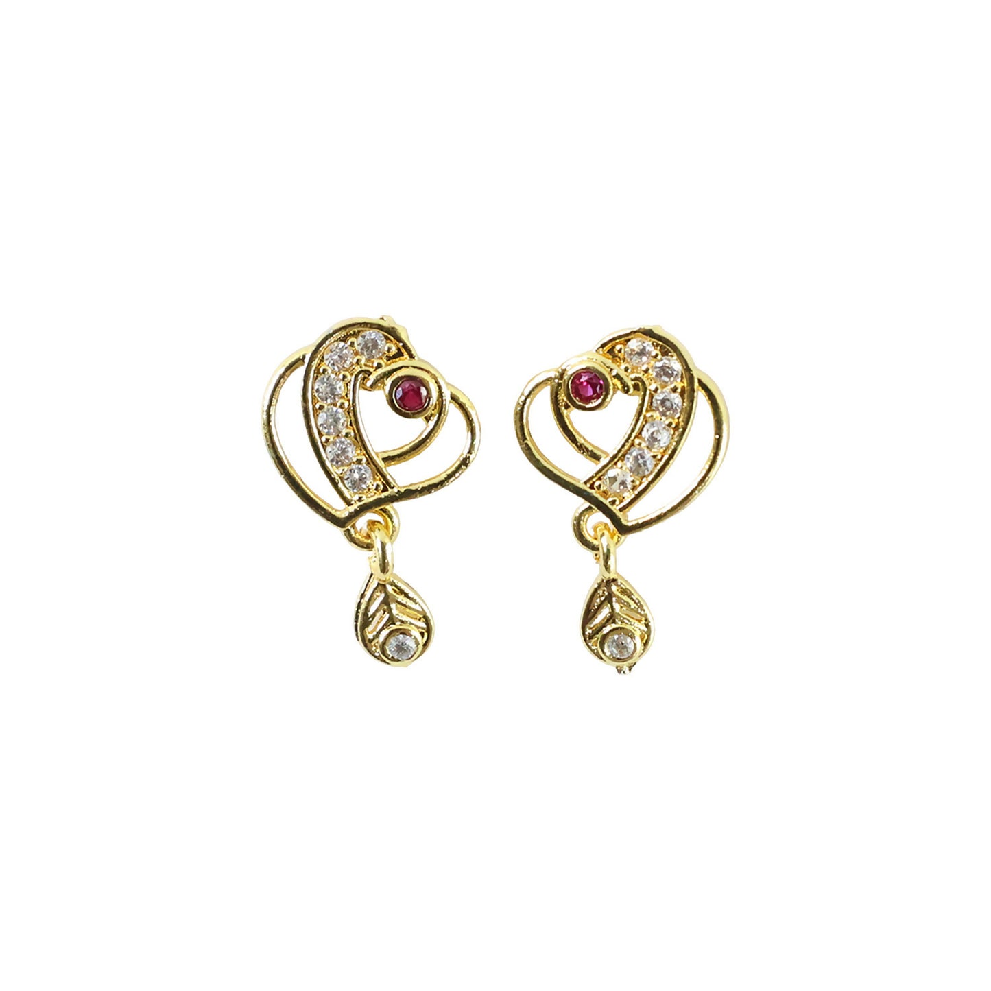 Trendy Geometric Gold Earrings with Sparkling Stones & Drop Charm