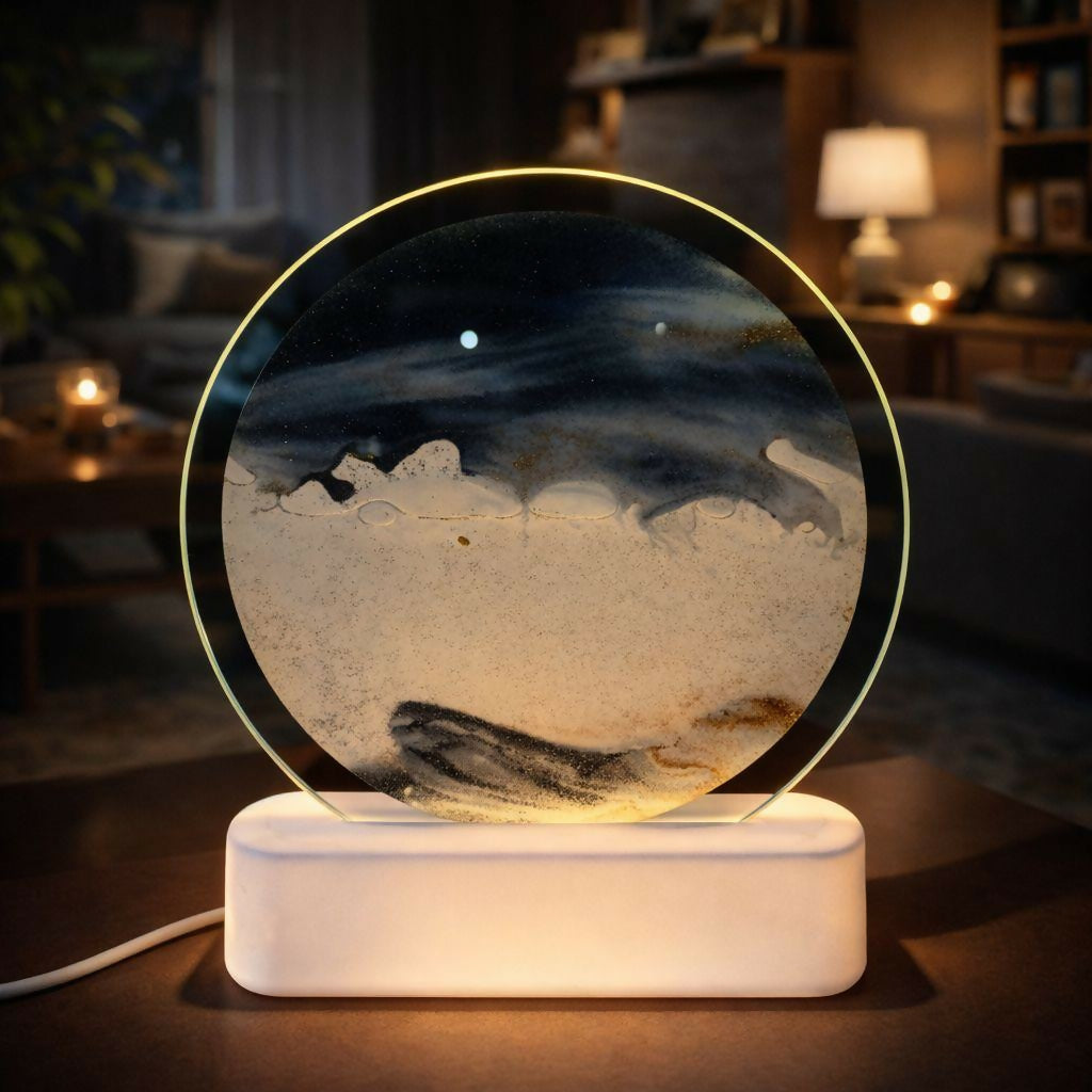 LED Round Static Grey Sand Art Lamp | Modern Ambient Decorative Night Light