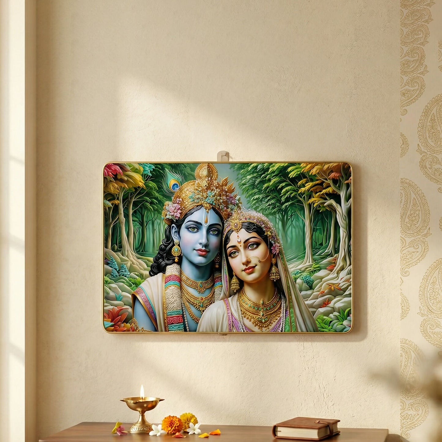 Radha Krishna Wall Frame Premium Spiritual Decorative Wall Art Home Decor (18x12 Inch)