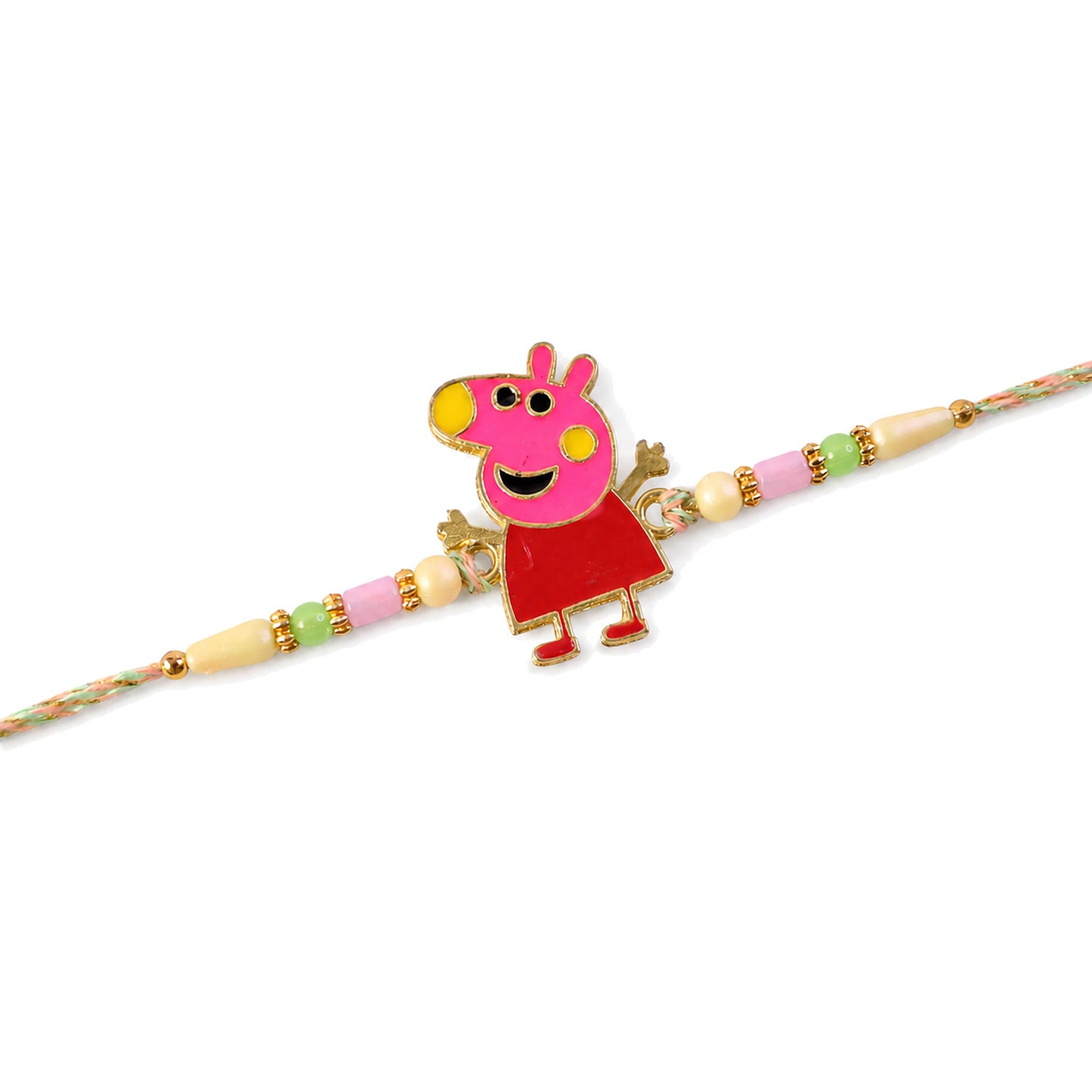 Cute Pink Piglet Cartoon Charm Rakhi for Kids