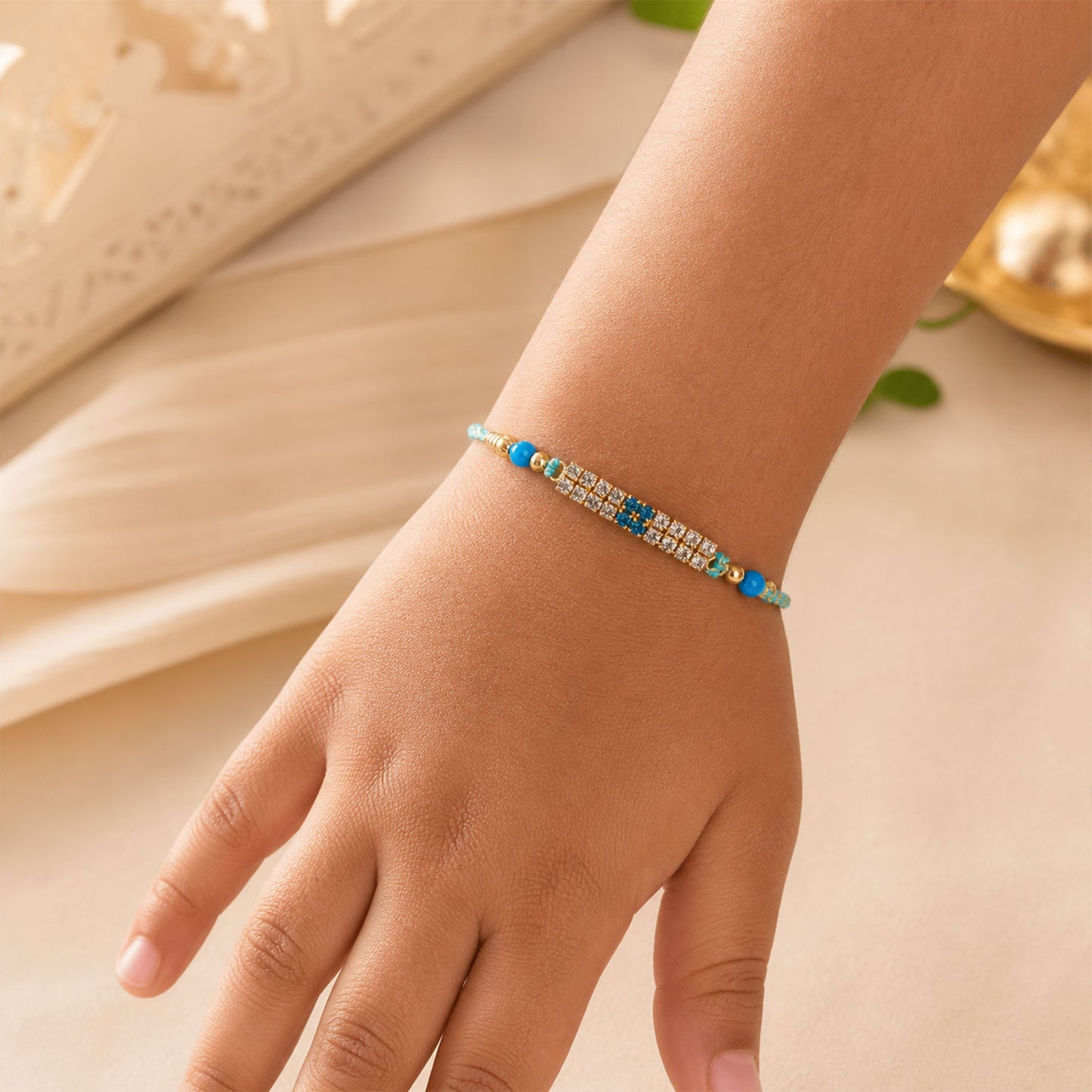 Rectangular Bar Motif Rakhi with Mix Colour Stones (Pack of 6)