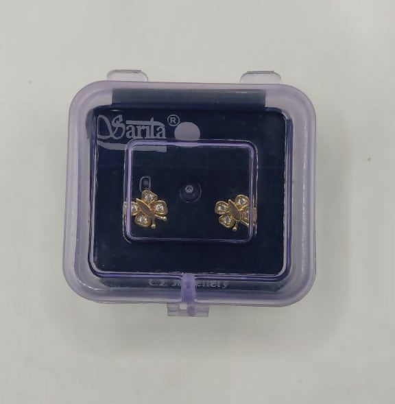 Gold Plated Butterfly Stud Earrings with Diamond-Cut Stones for Women & girls