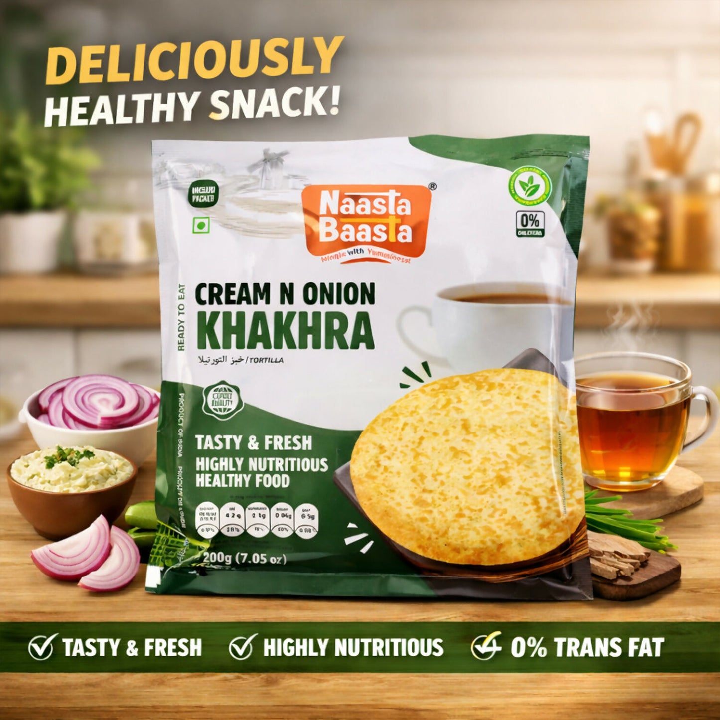 Naasta Baasta Cream N Onion Khakhra Ready to Eat Crispy & Nutritious Snack (200gm)