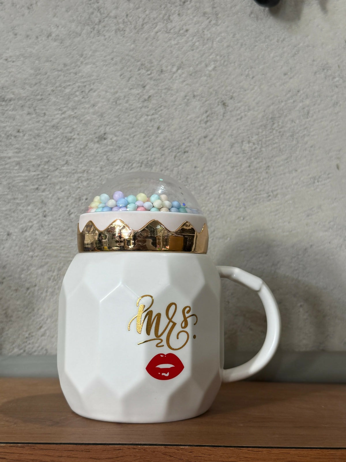 MRS Ceramic Mug with Crown Dome Lid & Pastel Beads | Premium Gift Coffee Mug