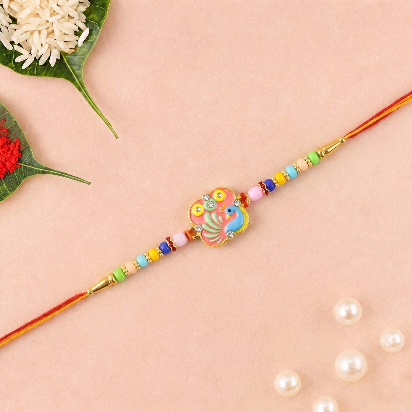Colorful Peacock Design Rakhi with Decorative Beads (1 Pc)