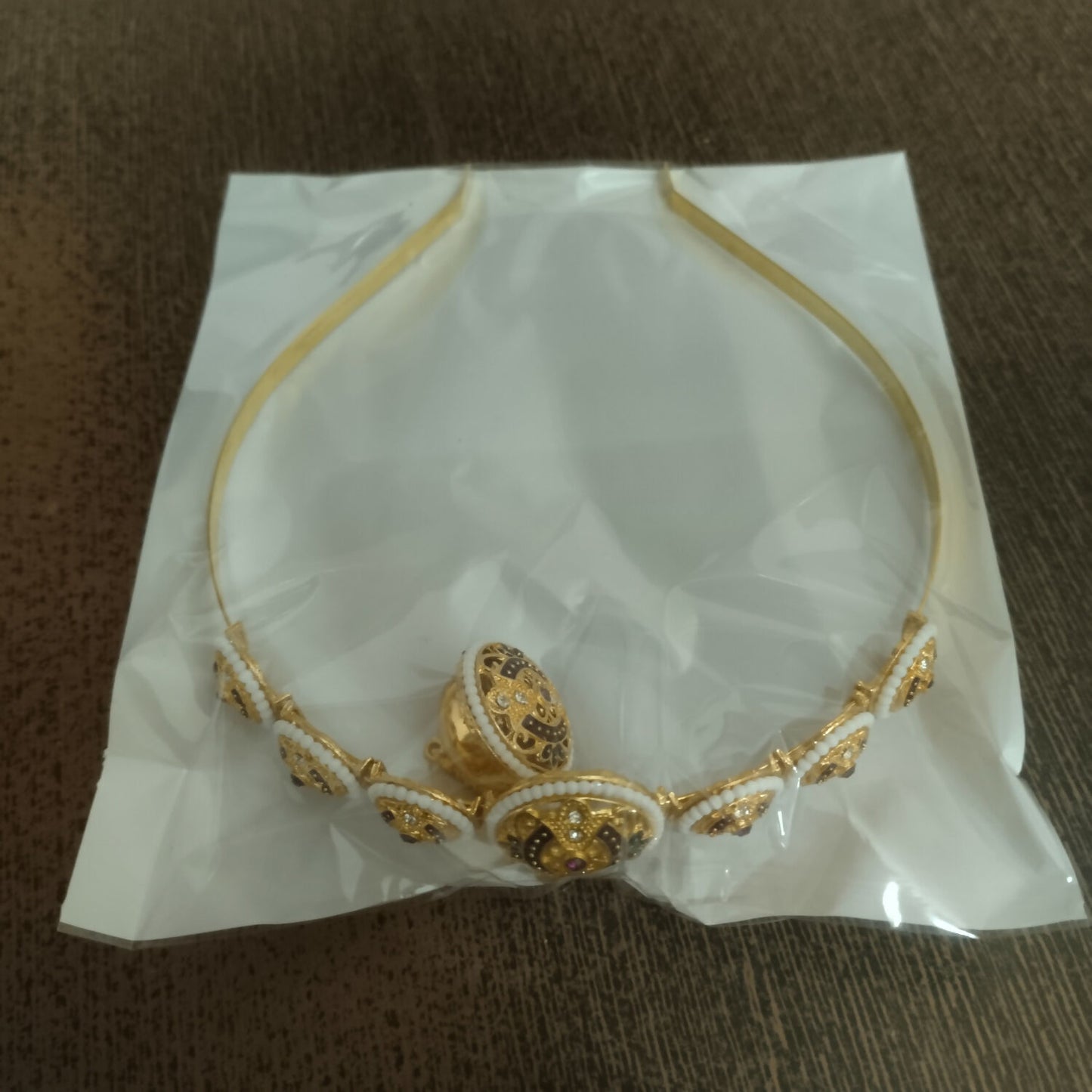 Traditional Indian bridal Matha Patti with floral borla drop on gold band