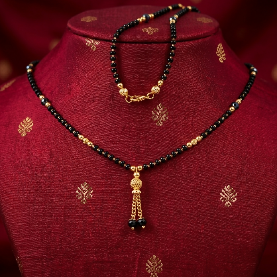 Fashionable black beaded mangalsutra with golden design