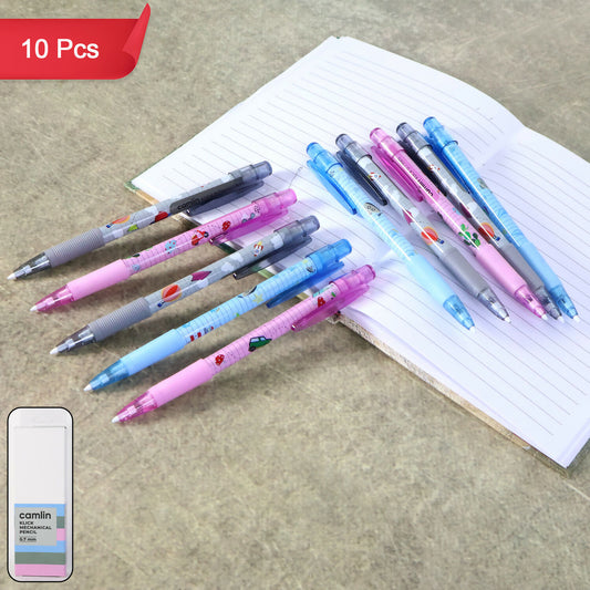 Camlin Klick Mechanical Pencil 0.7 mm – Assorted Cartoon Design, Smooth Writing Pencils with Comfortable Grip – Pack of 10