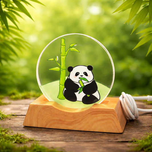Panda Acrylic LED Night Lamp with Wooden Base USB Powered Decorative Light