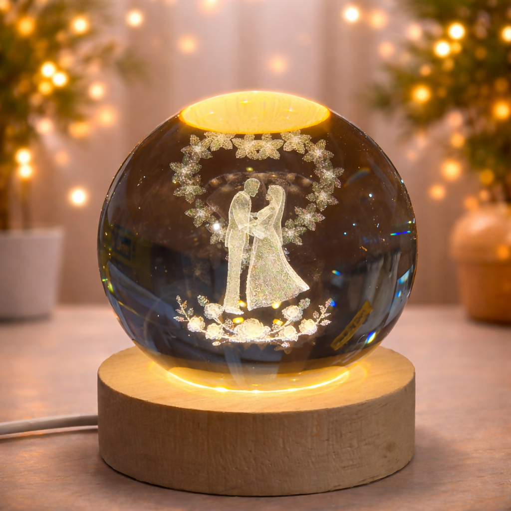 Crystal Ball LED Night Lamp | Romantic Couple Design | Warm Light Decor