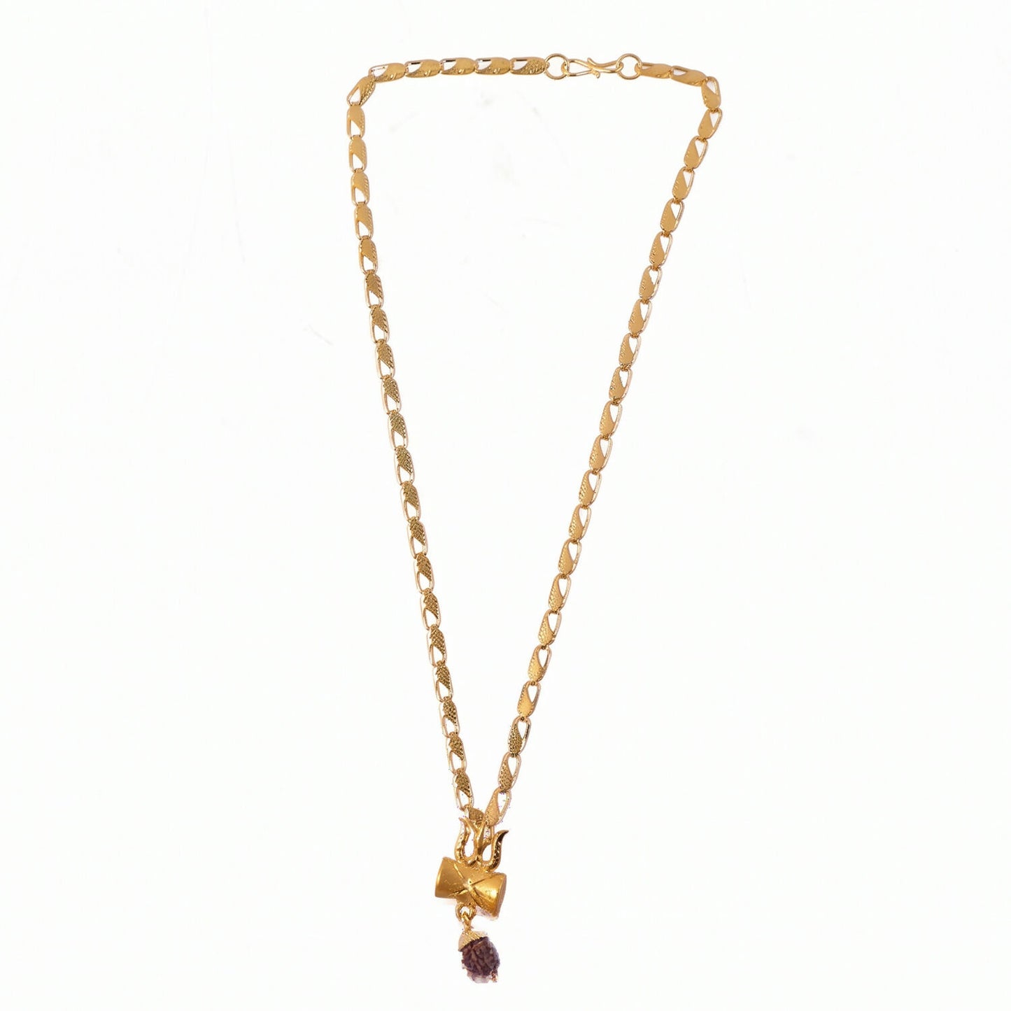 Detailed craftsmanship of the Rudraksha bead and pendant on necklace