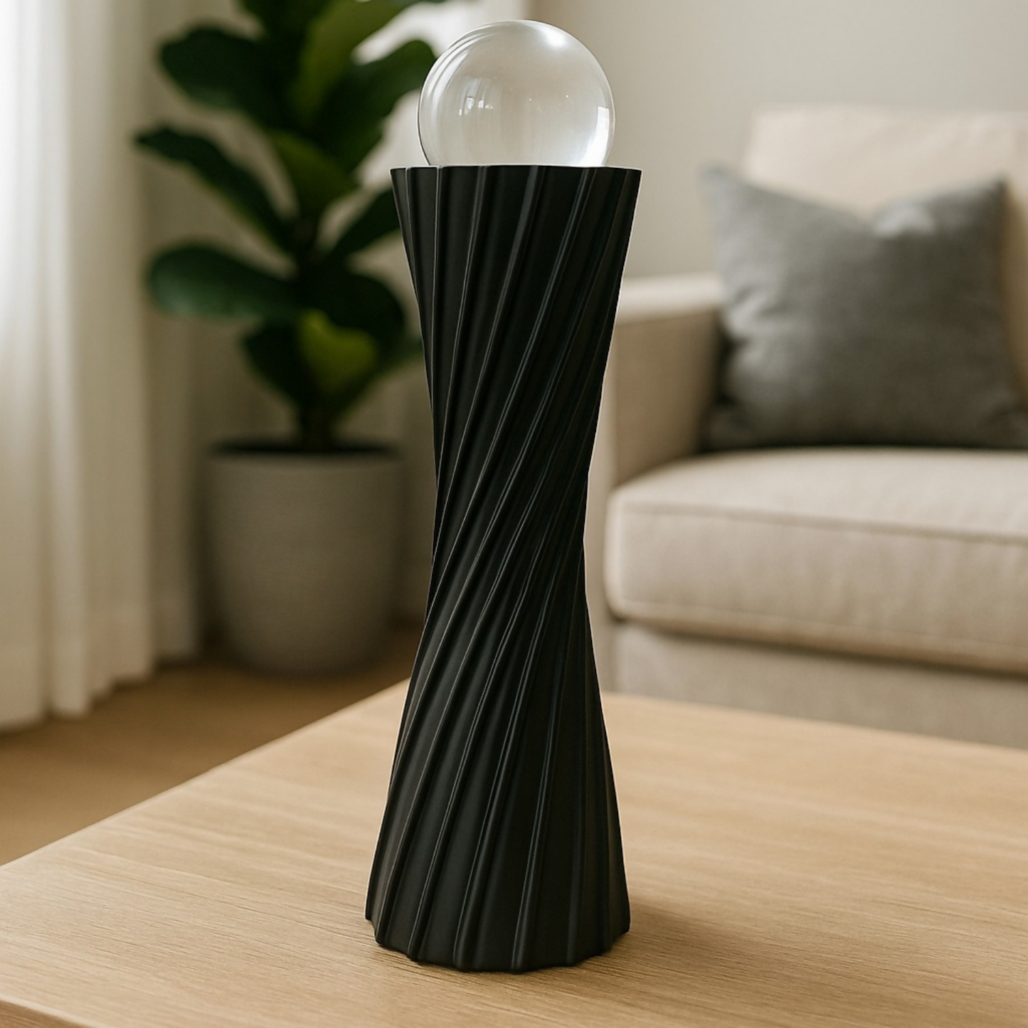 Modern Black Twisted Decorative Showpiece with Glass Ball – Elegant Abstract Home Decor Accent for Living Room, Office & Bedroom | Premium Resin Art Sculpture for Table & Shelf Decoration