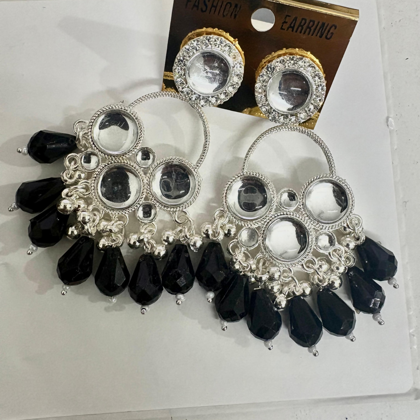 Kundan Black Pearl Silver Plated Chandbali Earrings Agate Alloy Chandbali Earring
