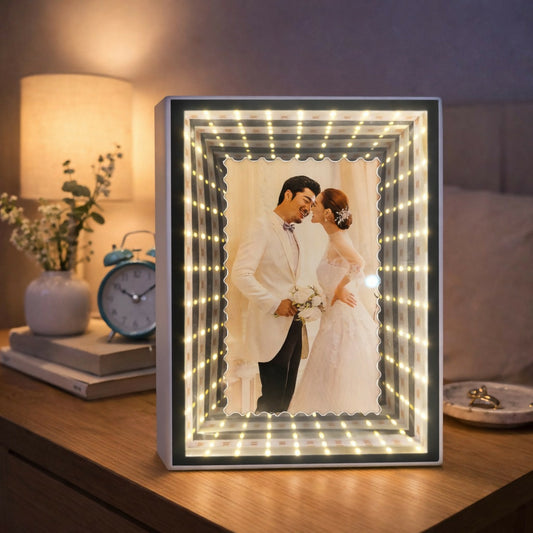 Infinity LED Photo Frame with Mirror Effect Tabletop Decorative Frame