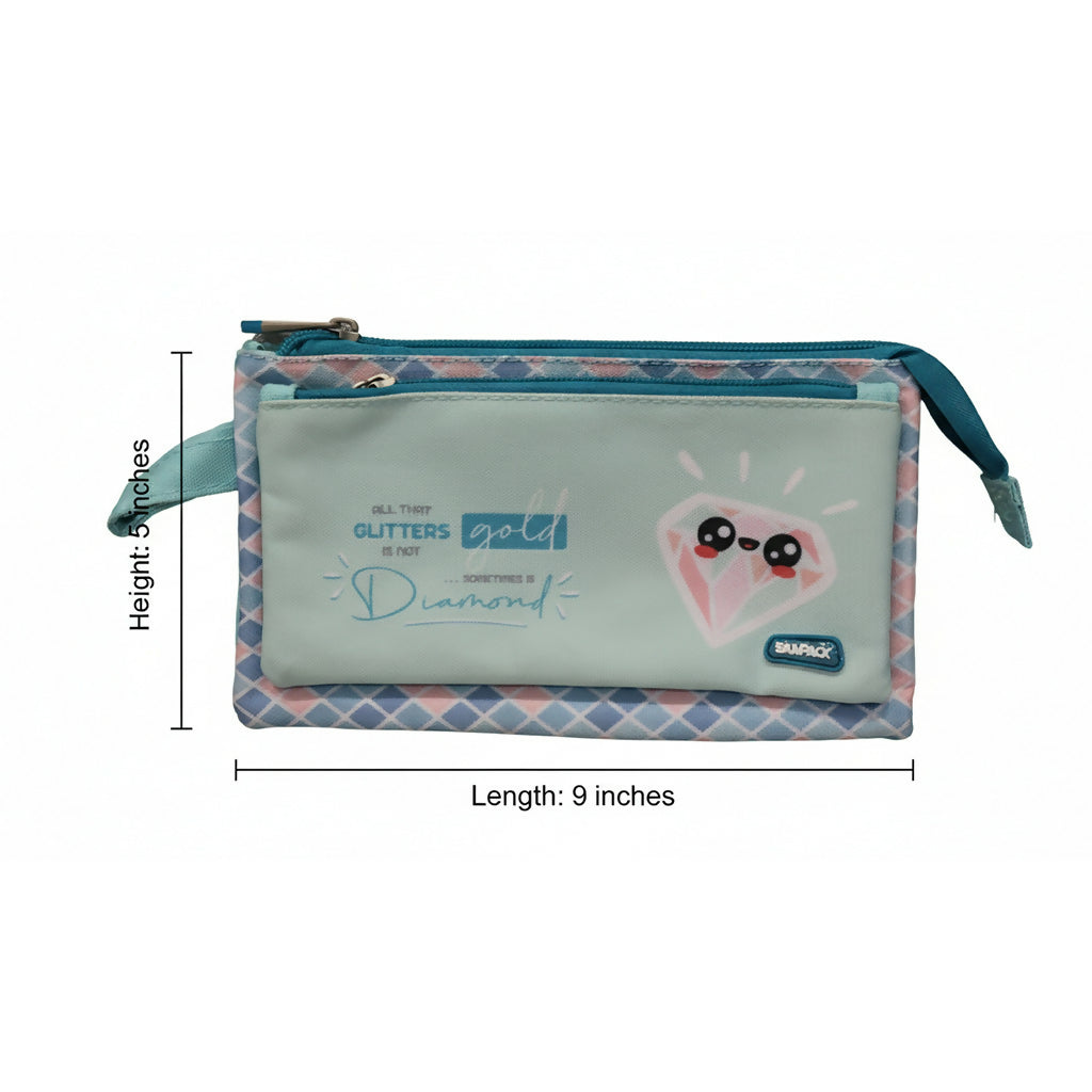 Cute Multicolor Pencil Pouch for Girls & Boys | Diamond Design | Multi-Pocket Zipper Stationery Case for School & Office