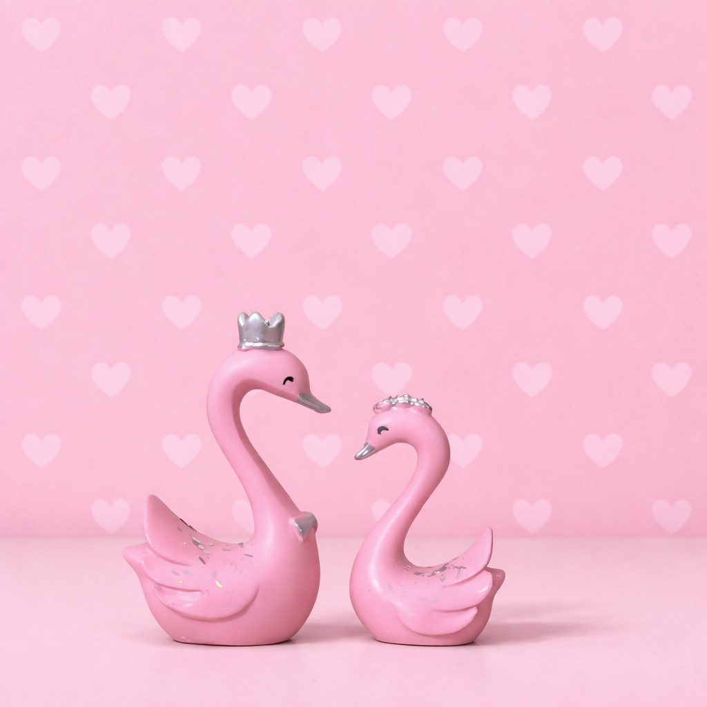 Royal Pink Swan Couple Decorative Showpiece – Romantic Home & Gift Decor