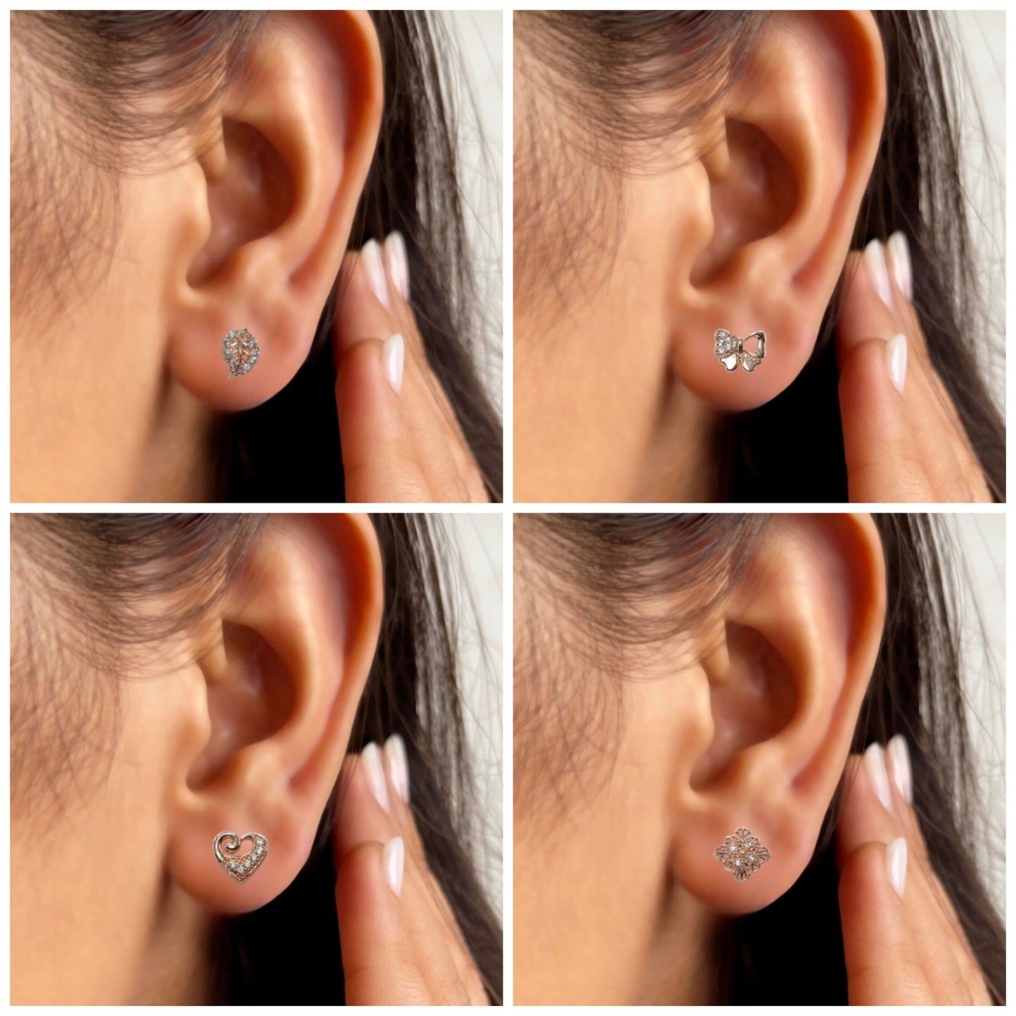 Rose Gold Plated CZ Stud Earrings Combo (4 Pairs) for women and girls