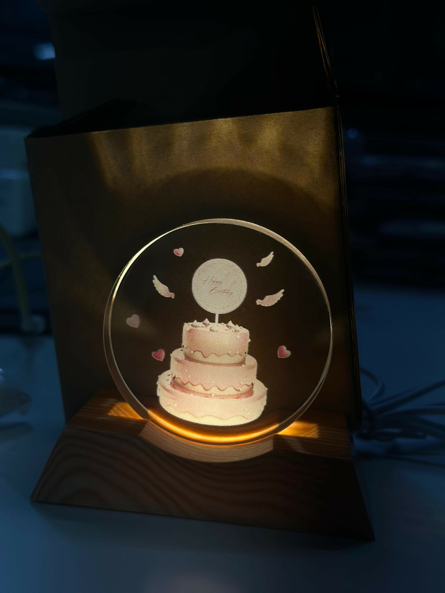 Happy Birthday Acrylic LED Lamp with Wooden Base | Birthday Night Light